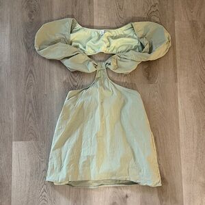 Elegant Green Puff Sleeve Dress